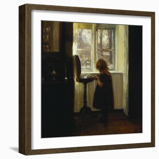 A Girl Standing by a Sewing Table-Carl Holsoe-Framed Giclee Print