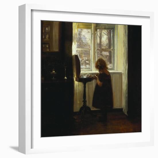 A Girl Standing by a Sewing Table-Carl Holsoe-Framed Giclee Print