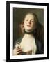 A Girl Wearing Pearl Drop Earrings and a Black Lace Choker-Pietro Antonio Rotari-Framed Giclee Print