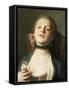 A Girl Wearing Pearl Drop Earrings and a Black Lace Choker-Pietro Antonio Rotari-Framed Stretched Canvas