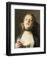 A Girl Wearing Pearl Drop Earrings and a Black Lace Choker-Pietro Antonio Rotari-Framed Giclee Print