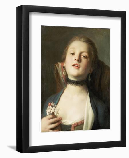 A Girl Wearing Pearl Drop Earrings and a Black Lace Choker-Pietro Antonio Rotari-Framed Giclee Print