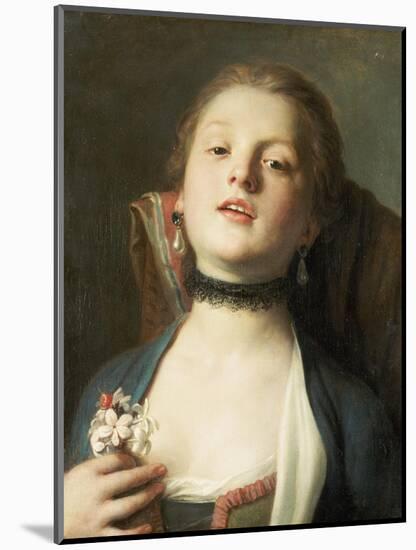 A Girl Wearing Pearl Drop Earrings and a Black Lace Choker-Pietro Antonio Rotari-Mounted Giclee Print
