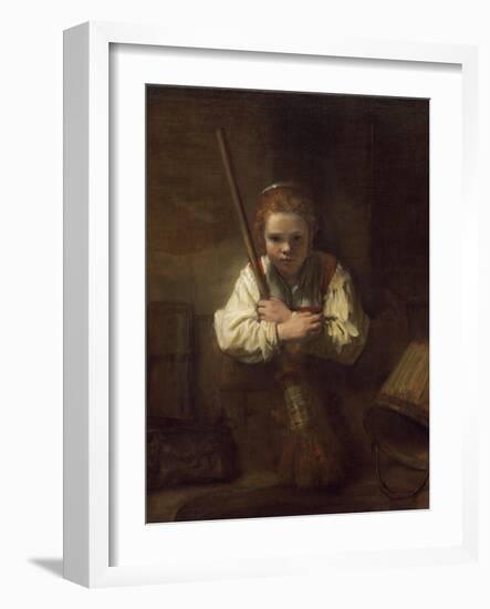 A Girl with a Broom, 1651-Rembrandt van Rijn-Framed Art Print