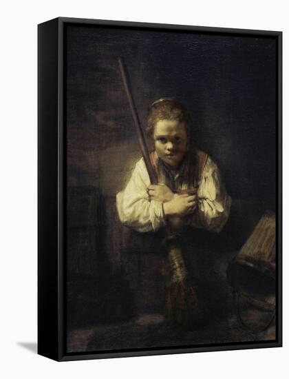 A Girl with a Broom-Carel Fabritius-Framed Stretched Canvas