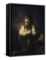 A Girl with a Broom-Carel Fabritius-Framed Stretched Canvas