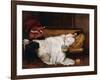 A Girl with a Japanese Fan Asleep on a Sofa-Alfred Emile Léopold Stevens-Framed Giclee Print