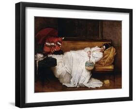 A Girl with a Japanese Fan Asleep on a Sofa-Alfred Emile Léopold Stevens-Framed Giclee Print