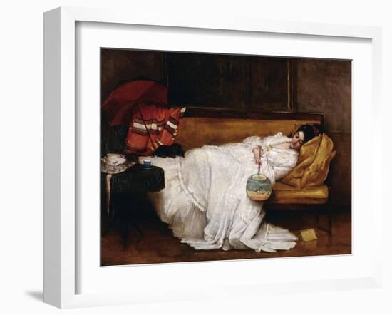 A Girl with a Japanese Fan Asleep on a Sofa-Alfred Emile Léopold Stevens-Framed Giclee Print