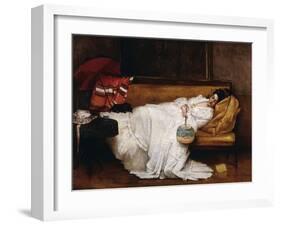 A Girl with a Japanese Fan Asleep on a Sofa-Alfred Emile Léopold Stevens-Framed Giclee Print