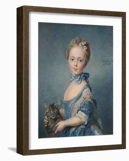 A Girl with a Kitten, 1743, (1902)-Jean-Baptiste Perronneau-Framed Giclee Print