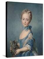 A Girl with a Kitten, 1743, (1902)-Jean-Baptiste Perronneau-Stretched Canvas
