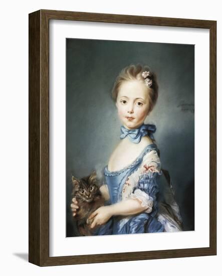 A Girl with a Kitten-Jean-Baptiste Perronneau-Framed Art Print