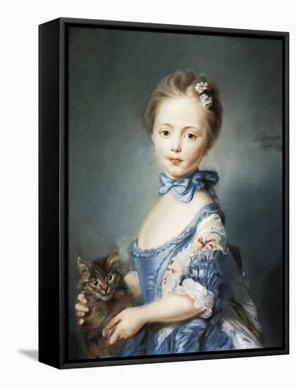 A Girl with a Kitten-Jean-Baptiste Perronneau-Framed Stretched Canvas