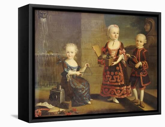 A Girl with a Marmoset in a Box, a Girl with a Triangle Sitting, and a Boy with a Hurdy-Gurdy-Francois Hubert Drouais-Framed Stretched Canvas