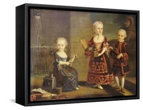 A Girl with a Marmoset in a Box, a Girl with a Triangle Sitting, and a Boy with a Hurdy-Gurdy-Francois Hubert Drouais-Framed Stretched Canvas
