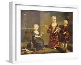 A Girl with a Marmoset in a Box, a Girl with a Triangle Sitting, and a Boy with a Hurdy-Gurdy-Francois Hubert Drouais-Framed Giclee Print