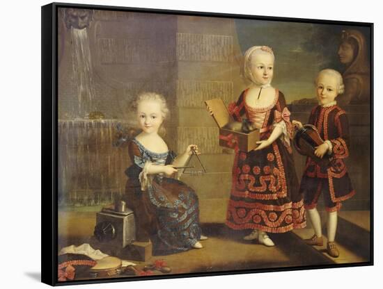 A Girl with a Marmoset in a Box, a Girl with a Triangle Sitting, and a Boy with a Hurdy-Gurdy-Francois Hubert Drouais-Framed Stretched Canvas