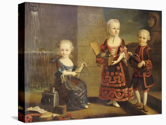 A Girl with a Marmoset in a Box, a Girl with a Triangle Sitting, and a Boy with a Hurdy-Gurdy-Francois Hubert Drouais-Stretched Canvas