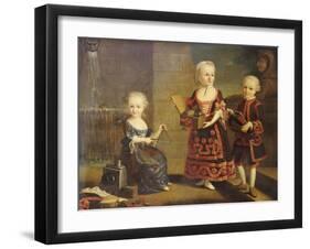 A Girl with a Marmoset in a Box, a Girl with a Triangle Sitting, and a Boy with a Hurdy-Gurdy-Francois Hubert Drouais-Framed Giclee Print