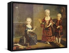 A Girl with a Marmoset in a Box, a Girl with a Triangle Sitting, and a Boy with a Hurdy-Gurdy-Francois Hubert Drouais-Framed Stretched Canvas
