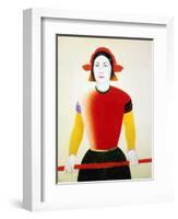 A Girl with a Red Pole, 1932-1933-Kazimir Malevich-Framed Giclee Print