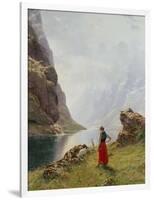 A Girl with Goats by a Fjord-Hans Dahl-Framed Giclee Print