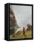 A Girl with Goats by a Fjord-Hans Dahl-Framed Stretched Canvas