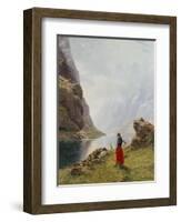 A Girl with Goats by a Fjord-Hans Dahl-Framed Giclee Print