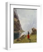 A Girl with Goats by a Fjord-Hans Dahl-Framed Giclee Print