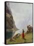 A Girl with Goats by a Fjord-Hans Dahl-Framed Stretched Canvas