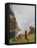 A Girl with Goats by a Fjord-Hans Dahl-Framed Stretched Canvas