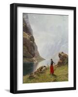 A Girl with Goats by a Fjord-Hans Dahl-Framed Giclee Print