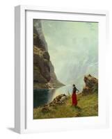 A Girl with Goats by a Fjord-Hans Andreas Dahl-Framed Giclee Print