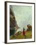 A Girl with Goats by a Fjord-Hans Andreas Dahl-Framed Giclee Print