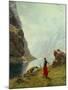 A Girl with Goats by a Fjord-Hans Andreas Dahl-Mounted Giclee Print