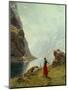 A Girl with Goats by a Fjord-Hans Andreas Dahl-Mounted Giclee Print