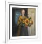 A Girl with Sunflowers-Michael Ancher-Framed Premium Giclee Print
