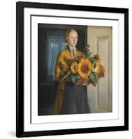A Girl with Sunflowers-Michael Ancher-Framed Premium Giclee Print