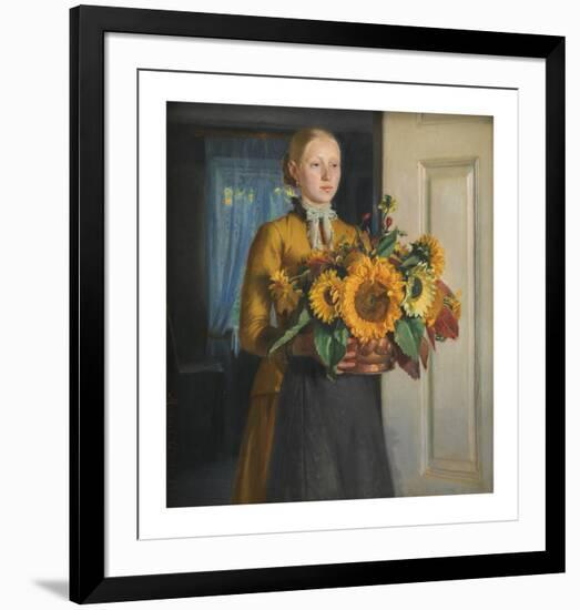 A Girl with Sunflowers-Michael Ancher-Framed Premium Giclee Print