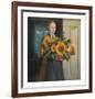 A Girl with Sunflowers-Michael Ancher-Framed Premium Giclee Print