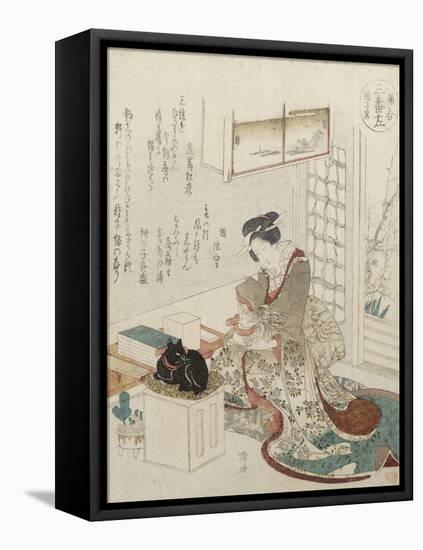 A Girl with Two Cats-Ryuryukyo Shinsai-Framed Stretched Canvas