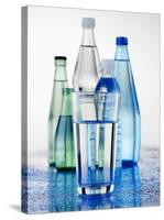 A Glass in Front of Mineral Water Bottles-Alexander Feig-Stretched Canvas