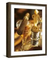 A Glass of Brandy a Decanter and a Cigar-null-Framed Photographic Print