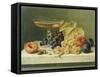 A Glass of Champagne, Grapes Plums and a Peach on a Marble Ledge-Emilie Preyer-Framed Stretched Canvas