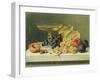 A Glass of Champagne, Grapes Plums and a Peach on a Marble Ledge-Emilie Preyer-Framed Giclee Print