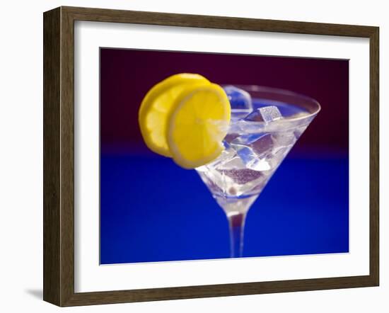 A Glass of Martini with Ice Cubes and Lemon Slices-null-Framed Photographic Print