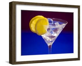 A Glass of Martini with Ice Cubes and Lemon Slices-null-Framed Photographic Print