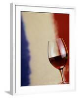 A Glass of Red Wine in Front of the French Flag-Steven Morris-Framed Photographic Print