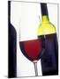 A Glass of Red Wine with a Bottle in the Background-Armin Faber-Mounted Photographic Print